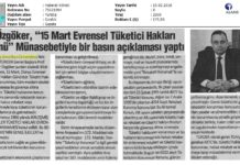 Özgöker, “15 Mart Evrensel Tüketici Hakları Günü” Münasebetiyle Bir Basın Açıklaması Yaptı